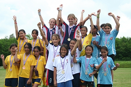 The year 6 girls team get the gold medal!.